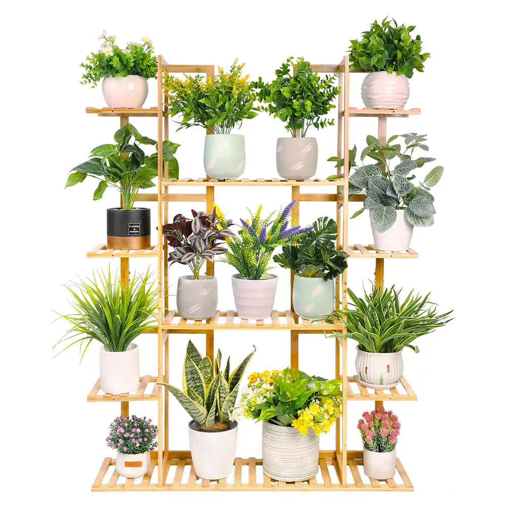 bamboo plant pot holder 9 Tier Bamboo Potted Plant Stand Rack – HavenAndHearthDesign