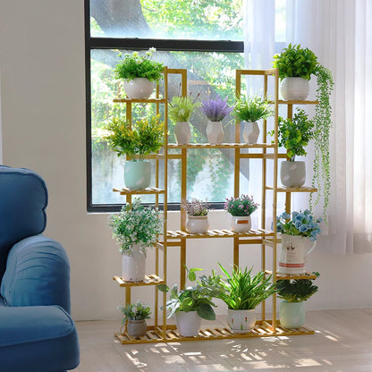 9 Tier Bamboo Potted Plant Stand Rack