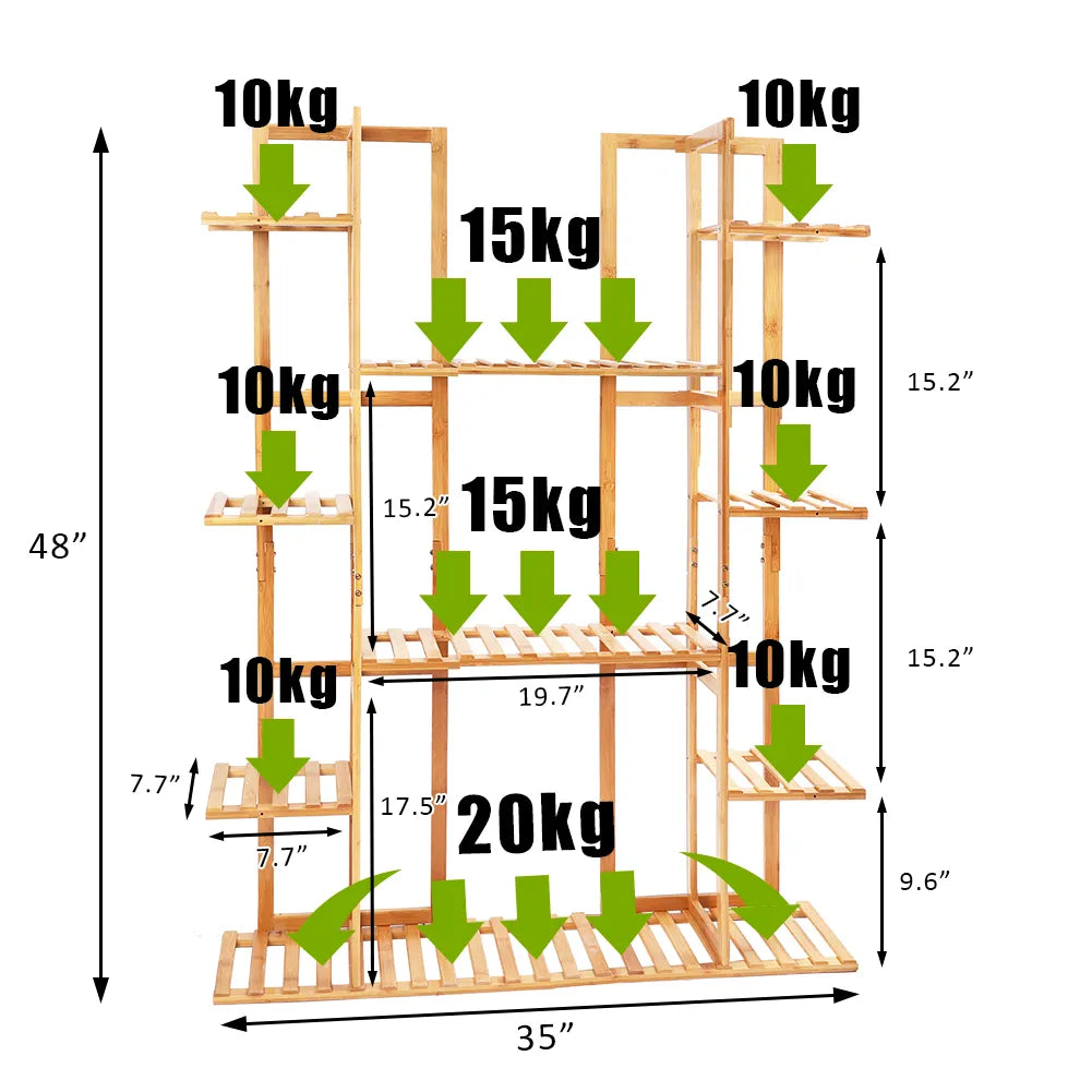 9 Tier Bamboo Potted Plant Stand Rack