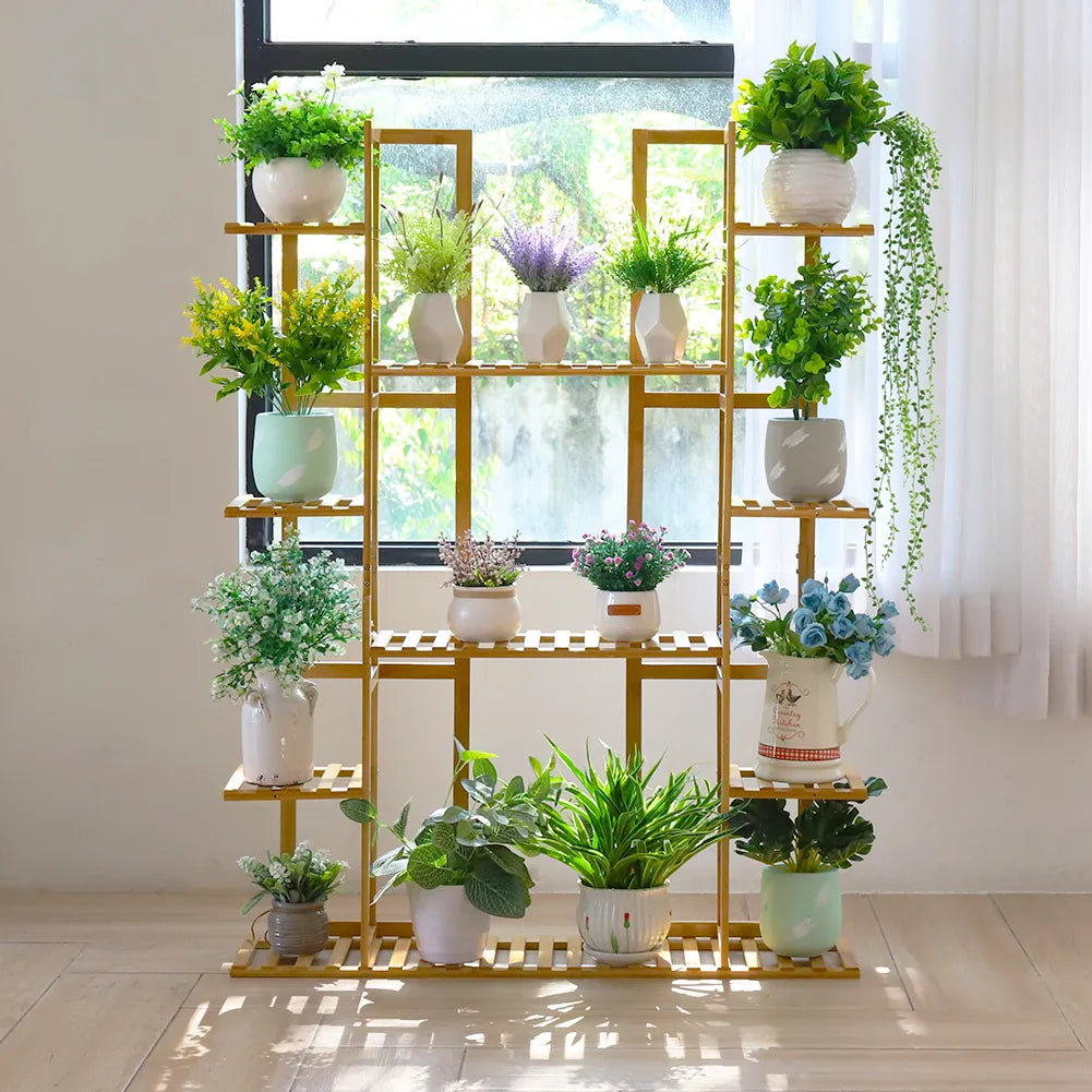 9 Tier Bamboo Potted Plant Stand Rack