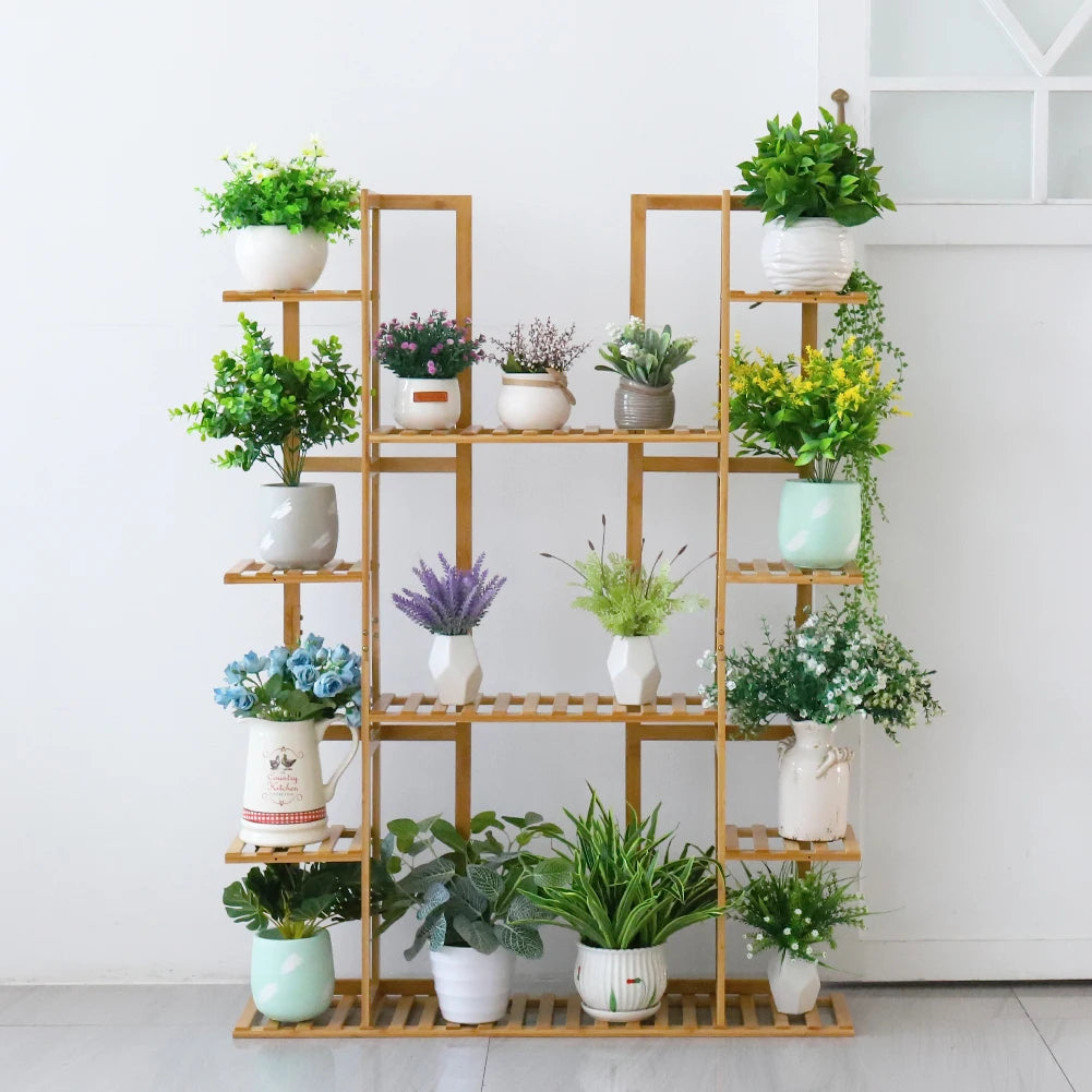 9 Tier Bamboo Potted Plant Stand Rack