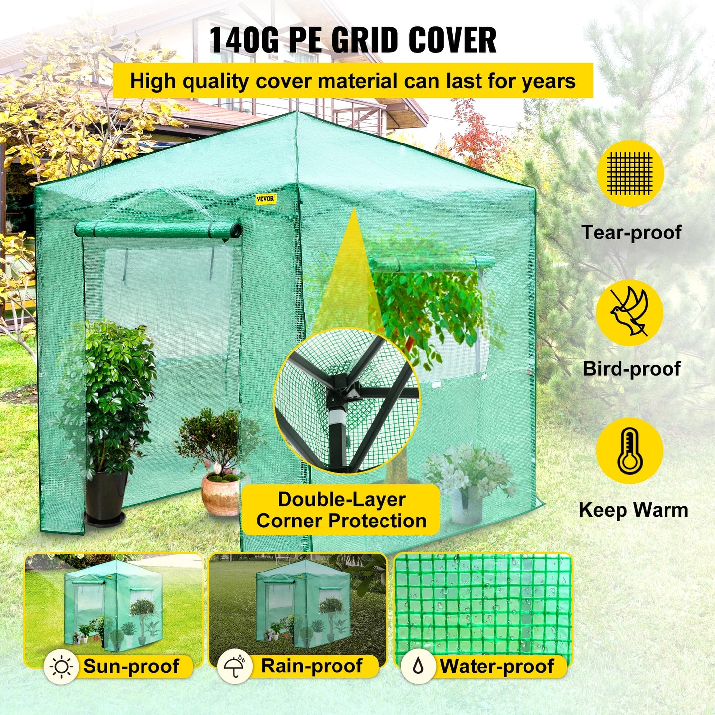 VEVOR 8x6FT 8x12FT Outdoor Greenhouse Weather-proof Cover