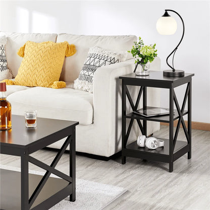 Smile Mart 3 Tier X Design Wooden Nightstand End Table