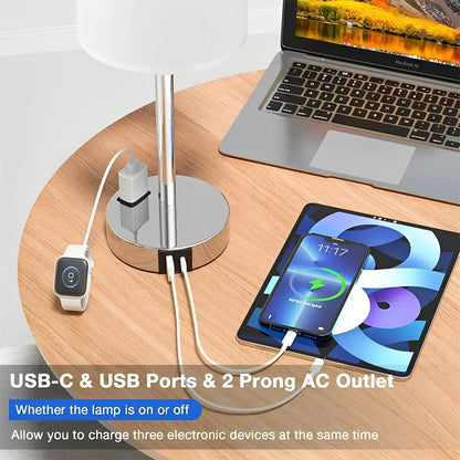 Dimmable Touch Table Lamp with USB C Port and AC Outlet