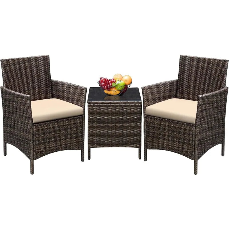 Greesum 3 Pieces Patio Furniture PE Rattan Wicker Chair