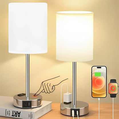 Dimmable Touch Table Lamp with USB C Port and AC Outlet