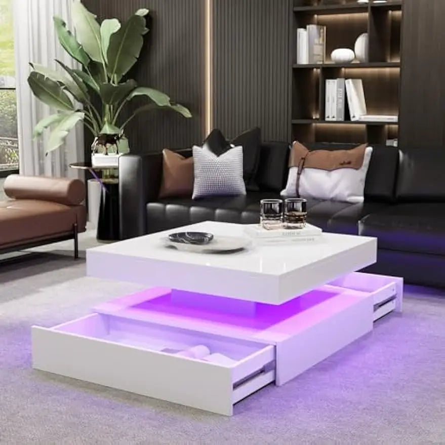 Modern Middle Coffee Table with Storage Drawers