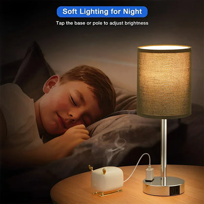 Dimmable Touch Table Lamp with USB C Port and AC Outlet