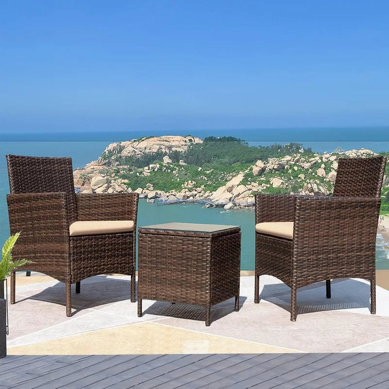 Greesum 3 Pieces Patio Furniture PE Rattan Wicker Chair