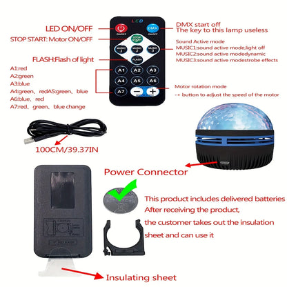 Starry Projector Light With 7 Color Patterns & Remote Control