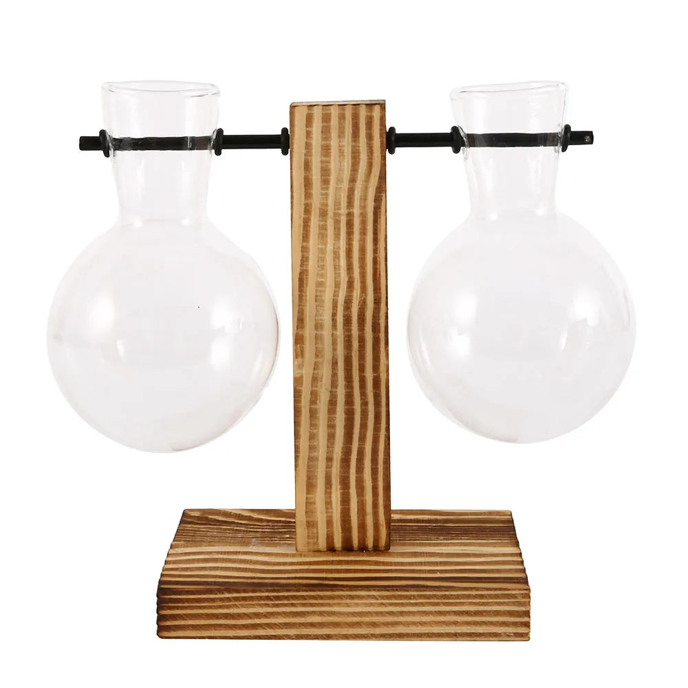 desktop hydroponic planter Wooden Glass Desktop Planter Bulb Vase – HavenAndHearthDesign