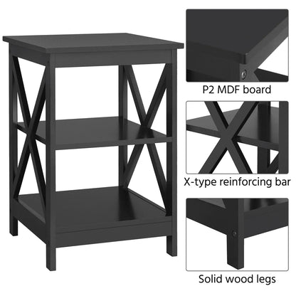 Smile Mart 3 Tier X Design Wooden Nightstand End Table