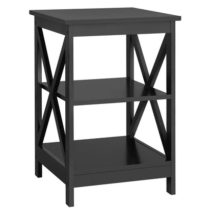 Smile Mart 3 Tier X Design Wooden Nightstand End Table